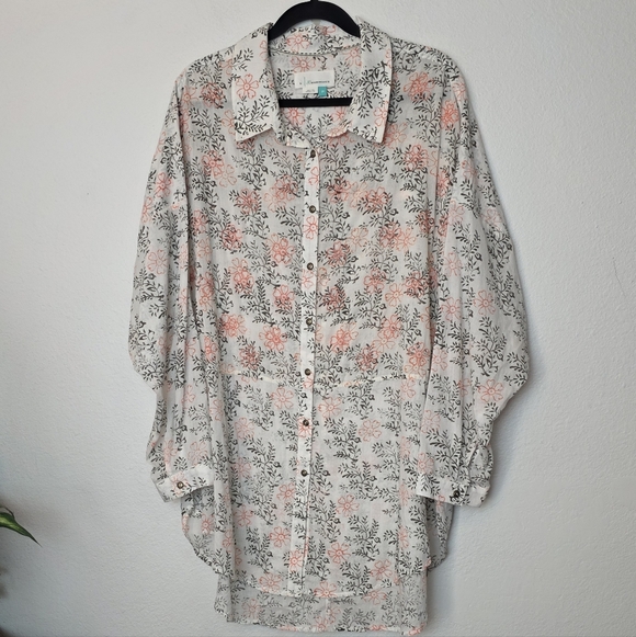 ANTHROPOLOGIE Enchanted Floral Button Down Top Cotton Embroidered Plus Size 2X - Picture 2 of 16